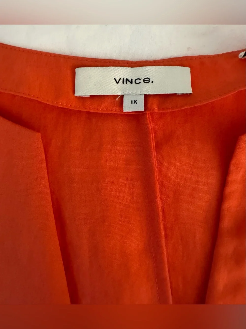 $295 Vince Women's Orange Cuffed Cotton V-Neck Blouse Top Size XL
